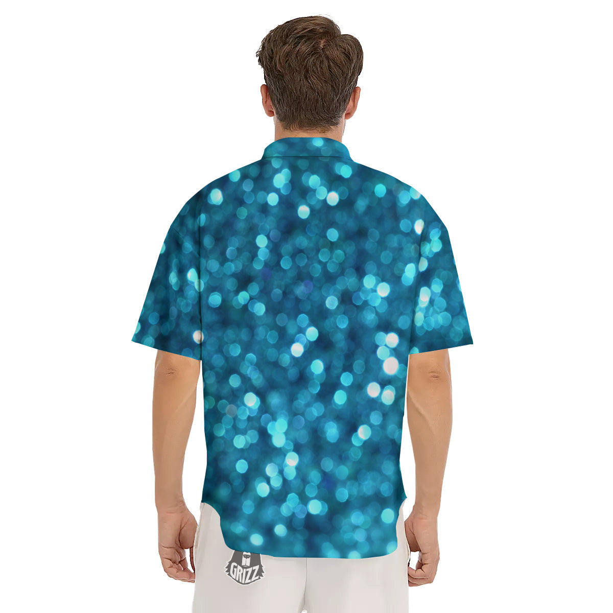 Light Blue Sparkle Print Men's Short Sleeve Shirts-grizzshop