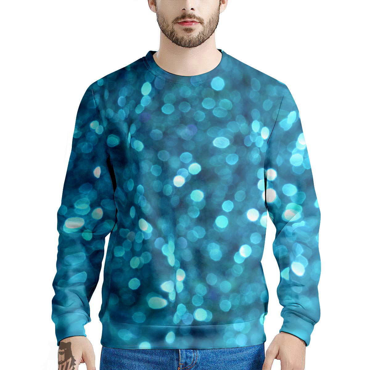 Light Blue Sparkle Print Men's Sweatshirt-grizzshop