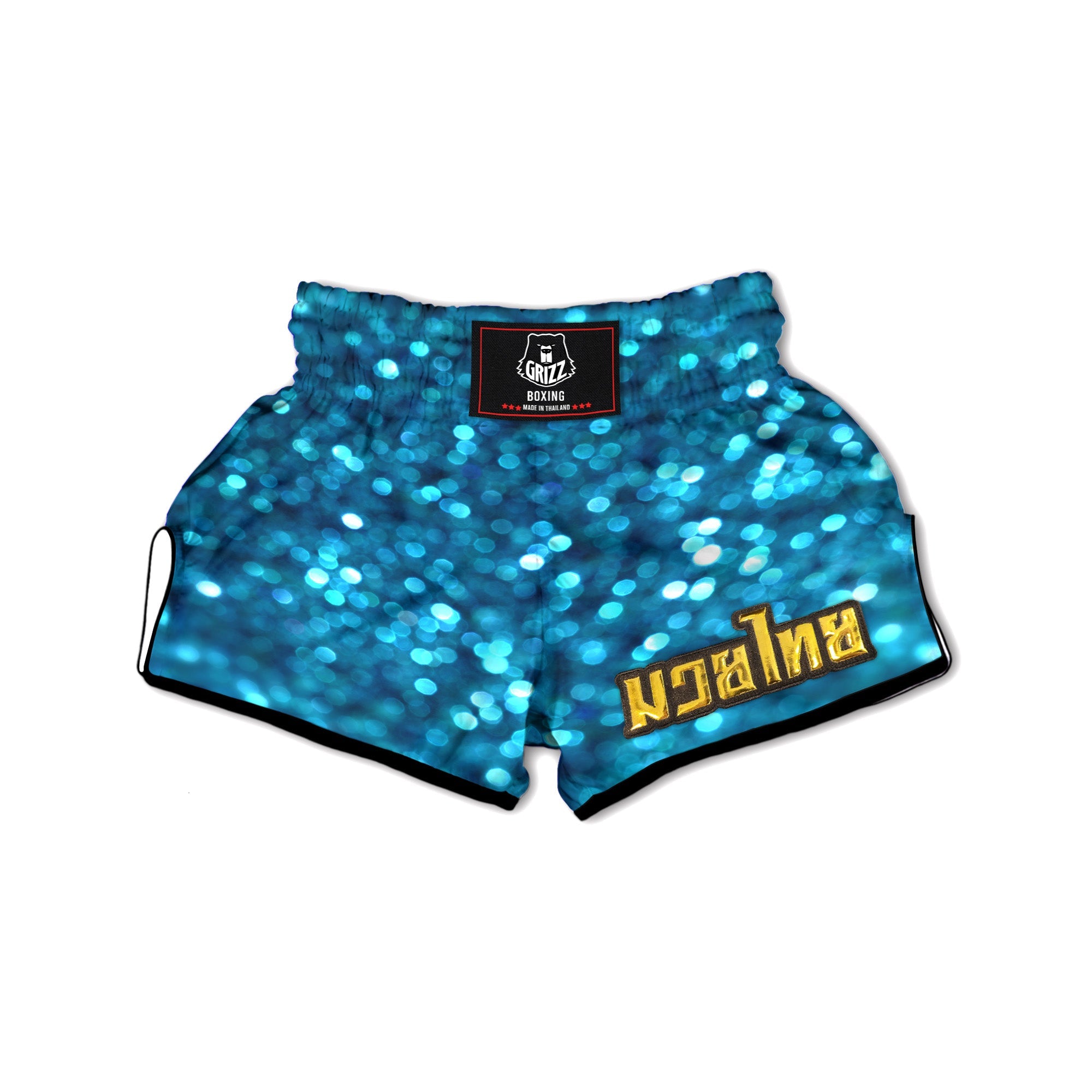 Light Blue Sparkle Print Muay Thai Boxing Shorts-grizzshop