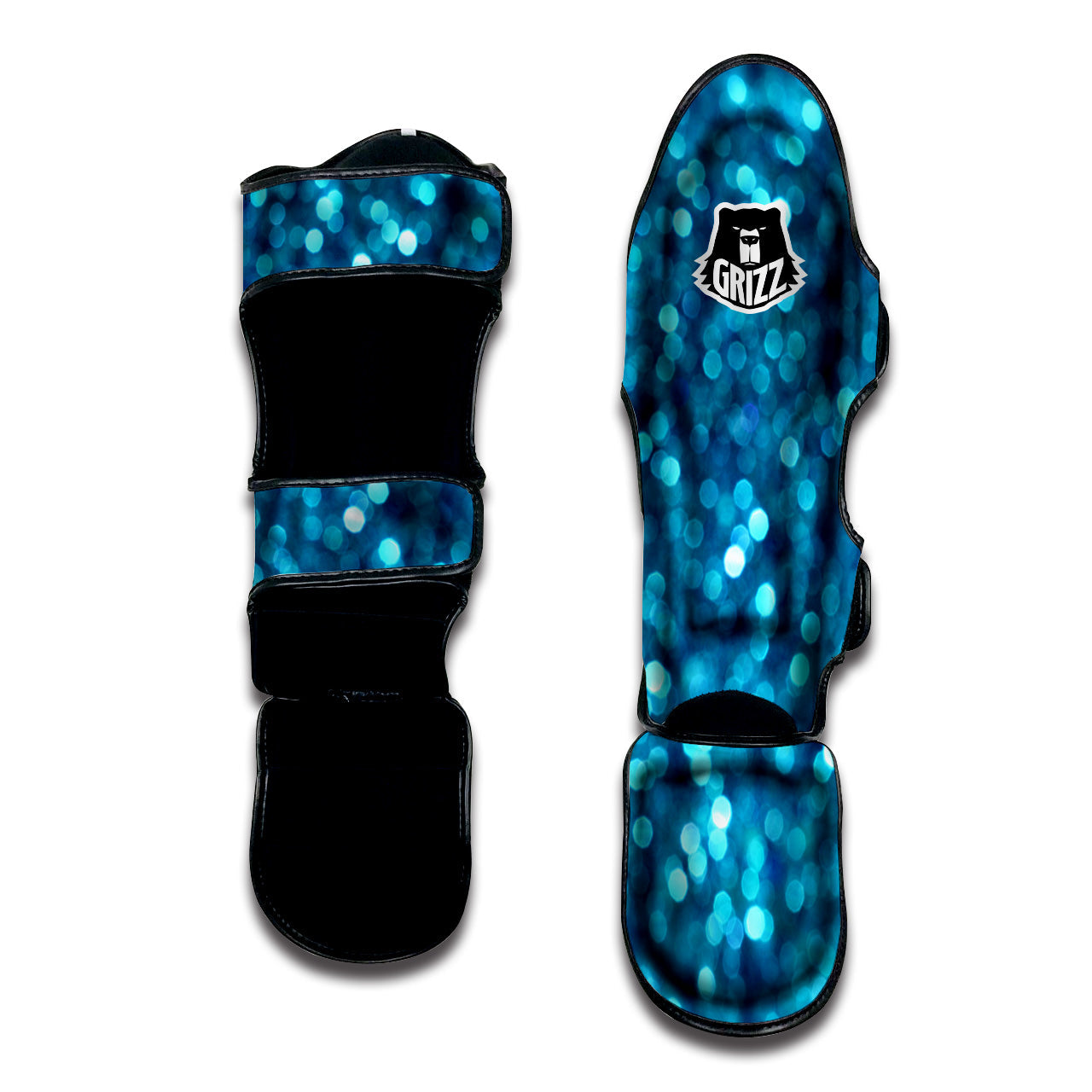 Light Blue Sparkle Print Muay Thai Shin Guards-grizzshop