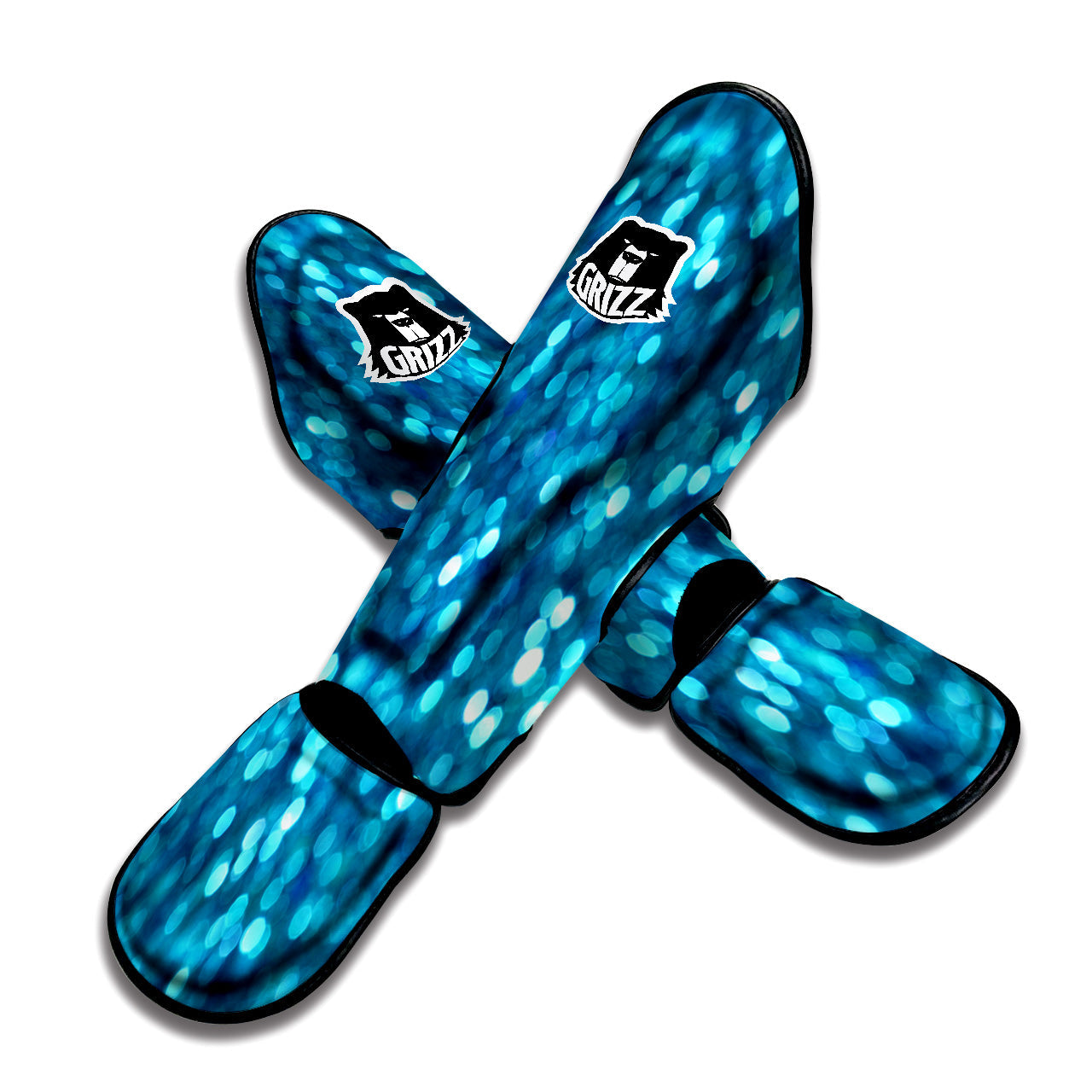 Light Blue Sparkle Print Muay Thai Shin Guards-grizzshop