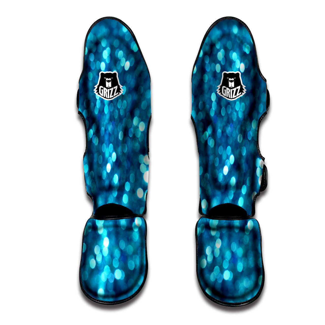 Light Blue Sparkle Print Muay Thai Shin Guards-grizzshop