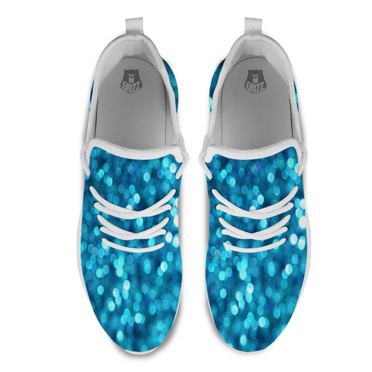 Light Blue Sparkle Print White Athletic Shoes-grizzshop