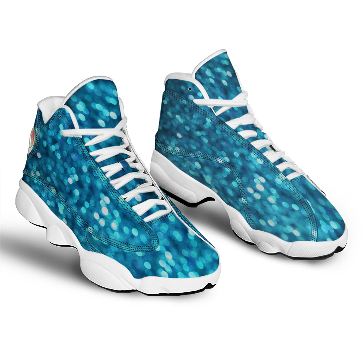 Light Blue Sparkle Print White Basketball Shoes-grizzshop