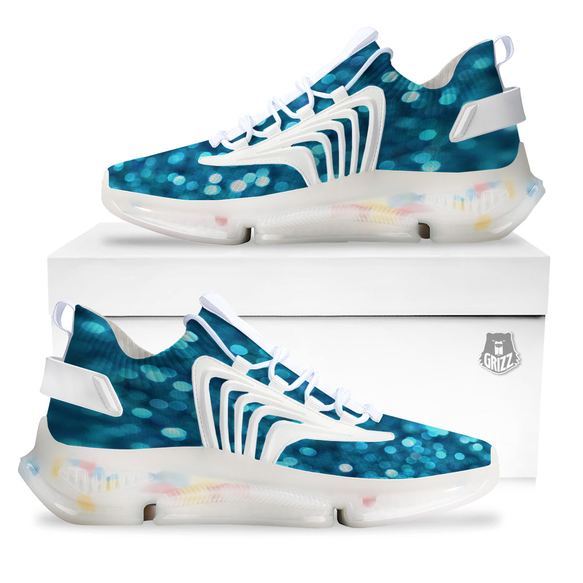 Light Blue Sparkle Print White Gym Shoes-grizzshop