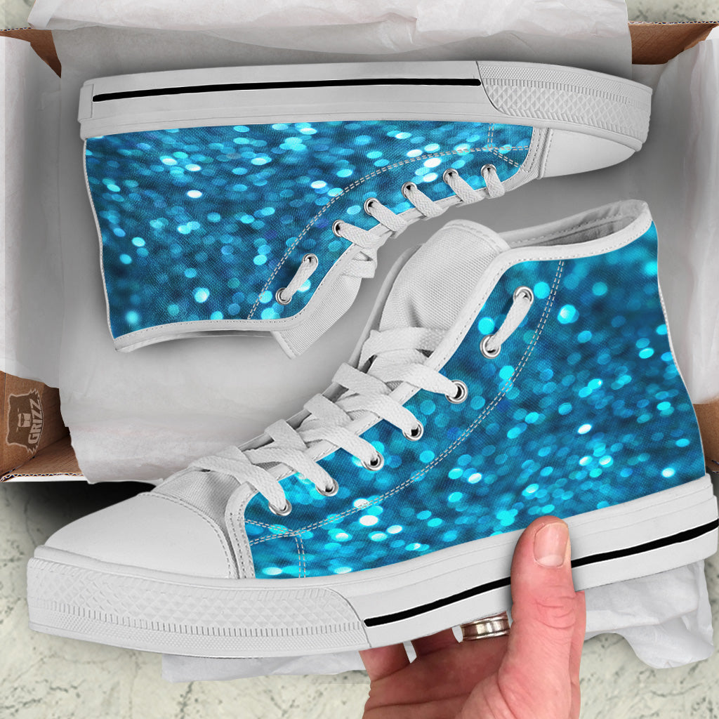 Light Blue Sparkle Print White High Top Shoes-grizzshop