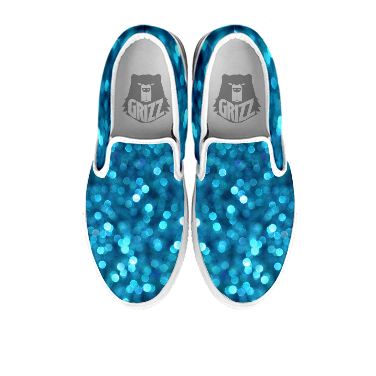 Light Blue Sparkle Print White Slip On Shoes-grizzshop