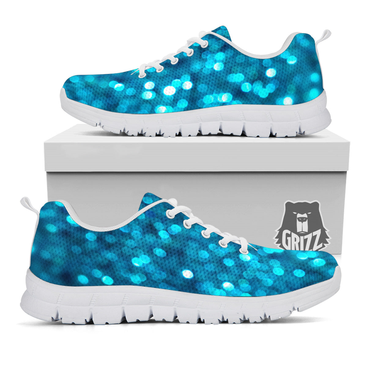 Light Blue Sparkle Print White Sneaker-grizzshop