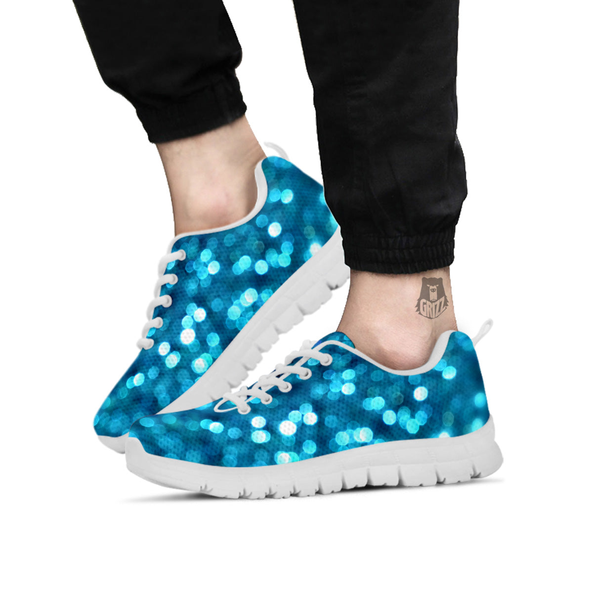 Light Blue Sparkle Print White Sneaker-grizzshop