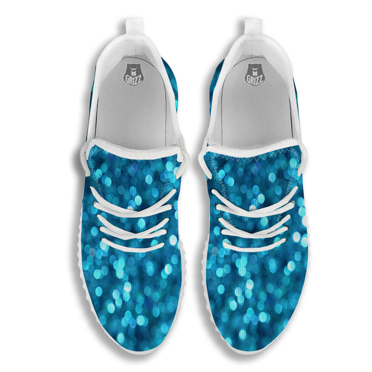 Light Blue Sparkle Print White Walking Shoes-grizzshop