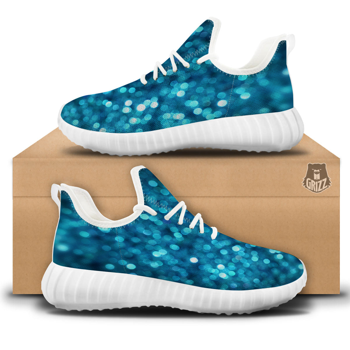 Light Blue Sparkle Print White Walking Shoes-grizzshop