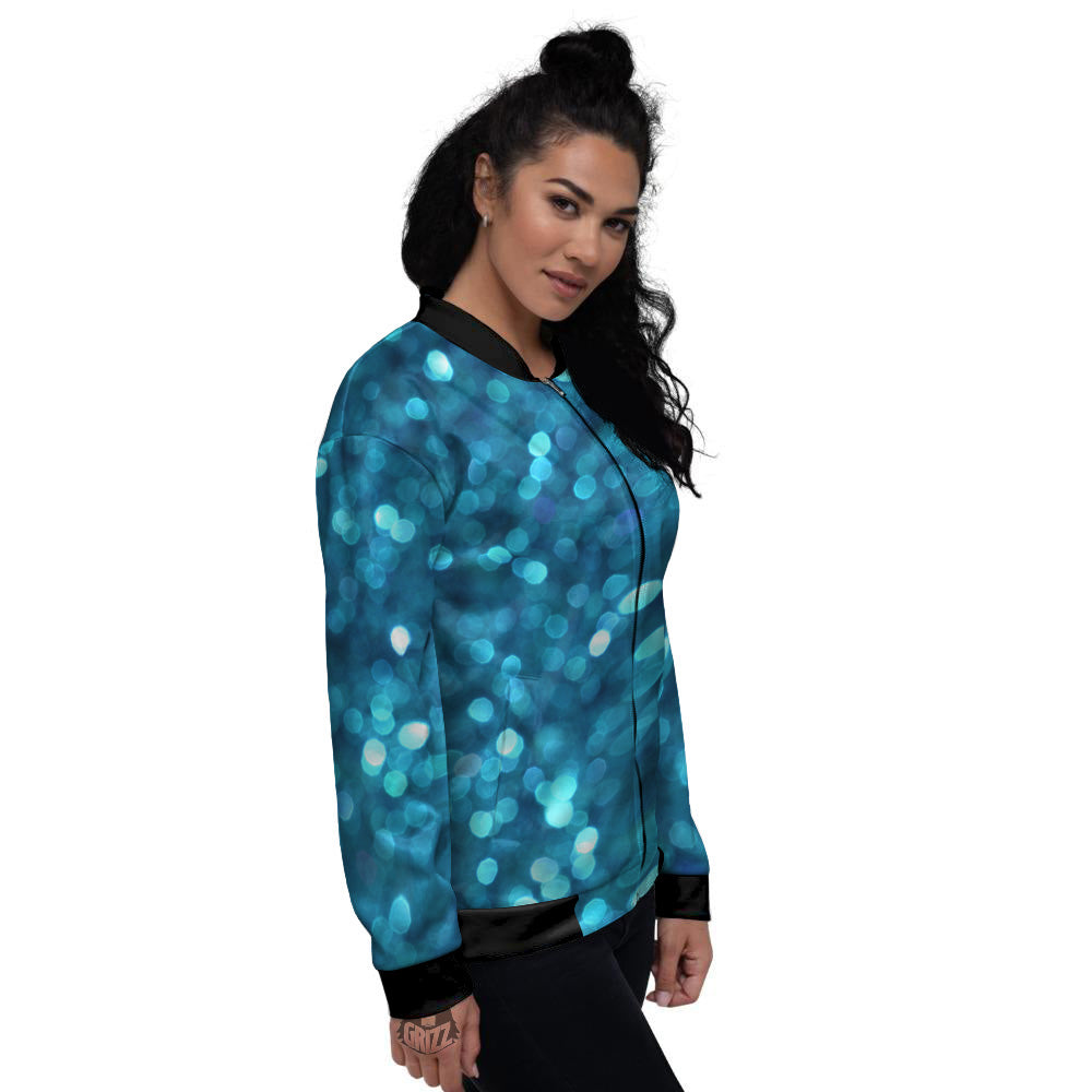 Light Blue Sparkle Print Women's Bomber Jacket-grizzshop