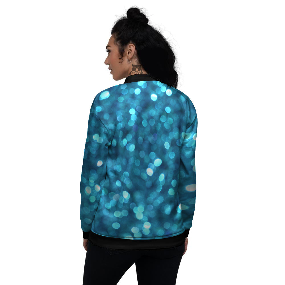 Light Blue Sparkle Print Women's Bomber Jacket-grizzshop