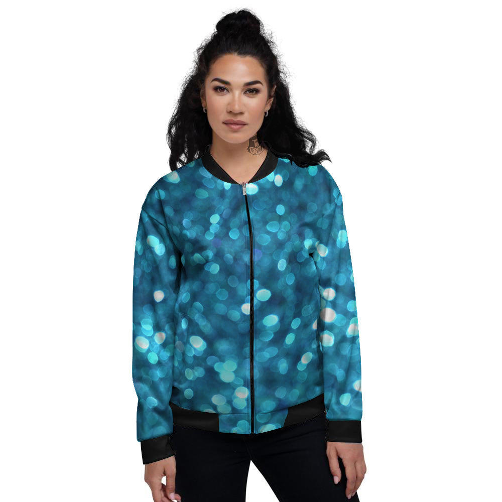 Light Blue Sparkle Print Women's Bomber Jacket-grizzshop