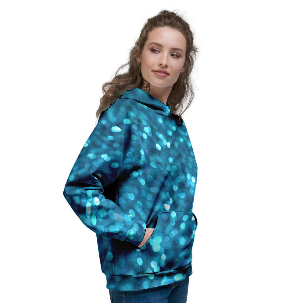 Light Blue Sparkle Print Women's Hoodie-grizzshop