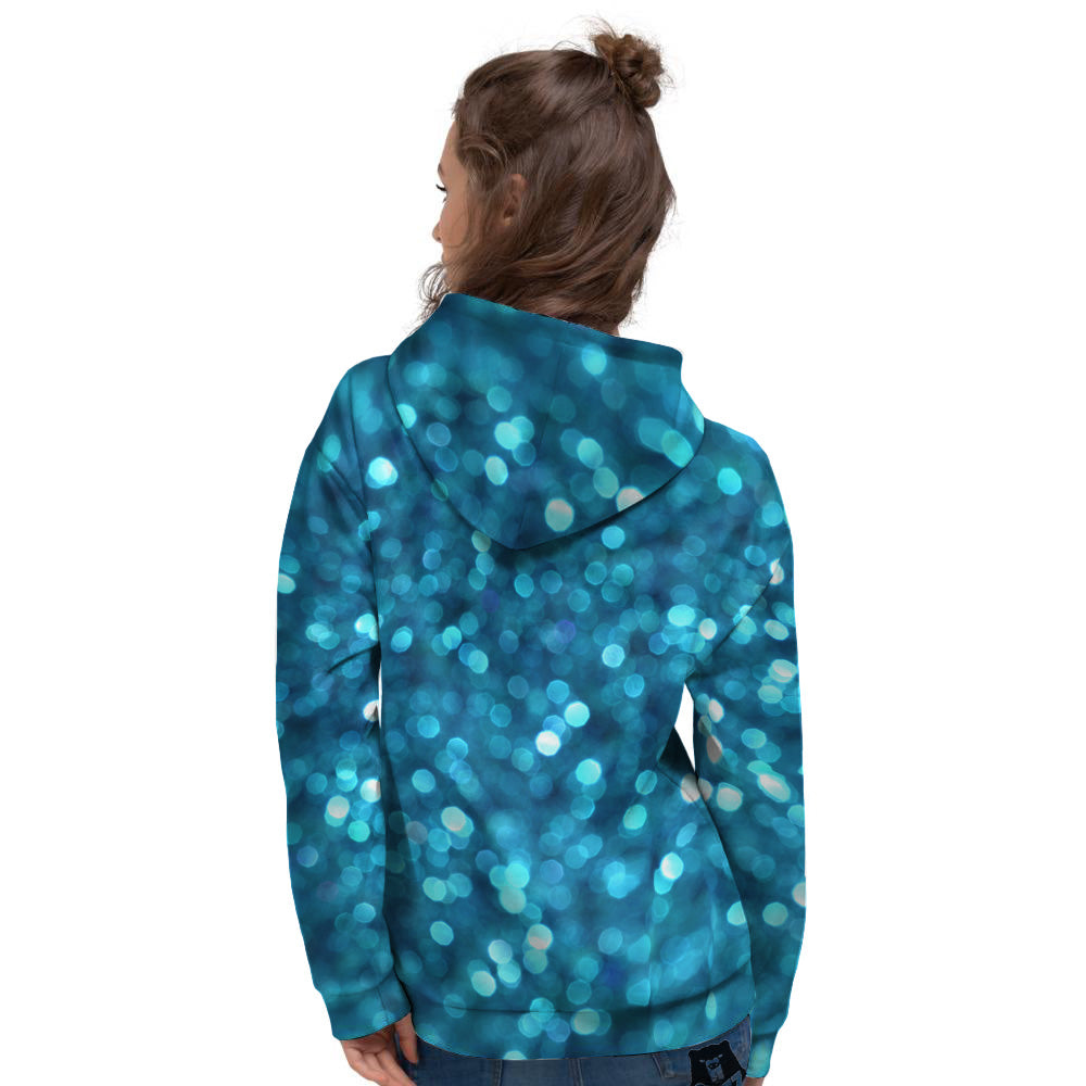 Light Blue Sparkle Print Women's Hoodie-grizzshop