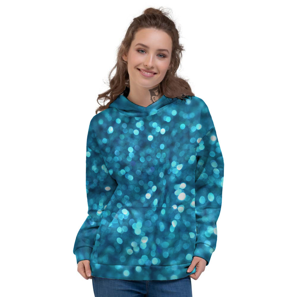 Light Blue Sparkle Print Women's Hoodie-grizzshop