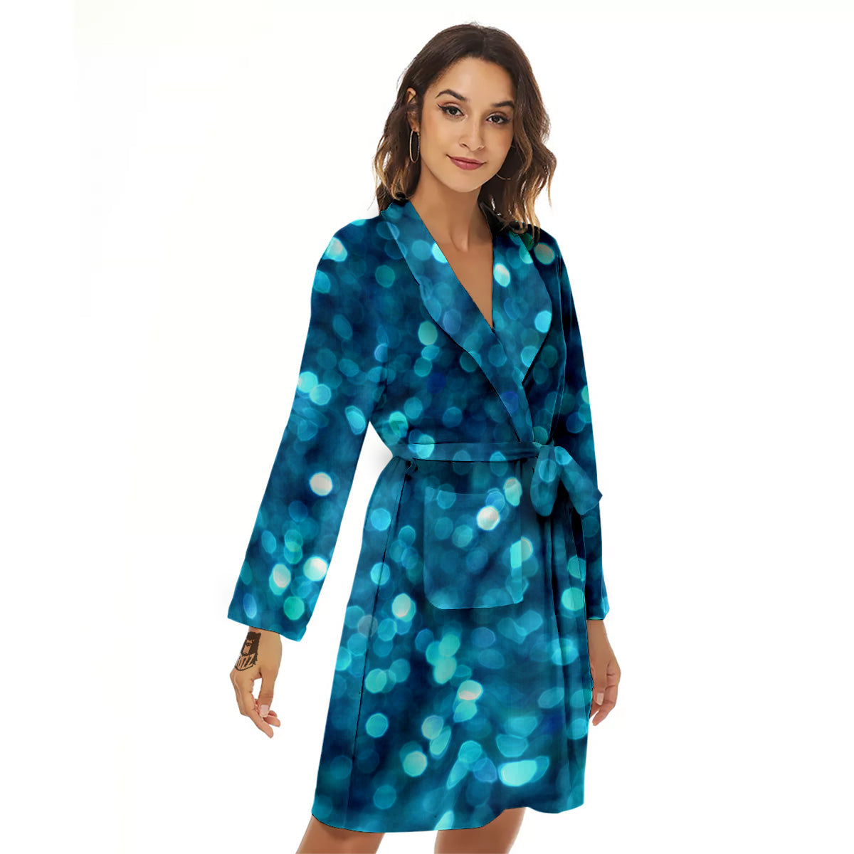 Light Blue Sparkle Print Women's Robe-grizzshop