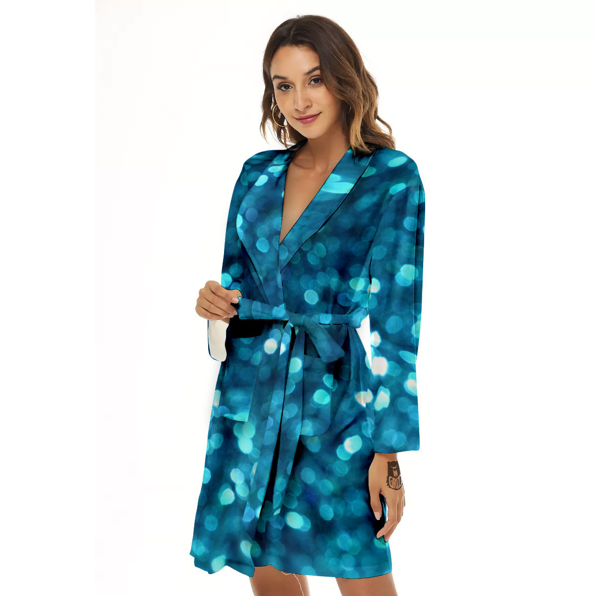Light Blue Sparkle Print Women's Robe-grizzshop