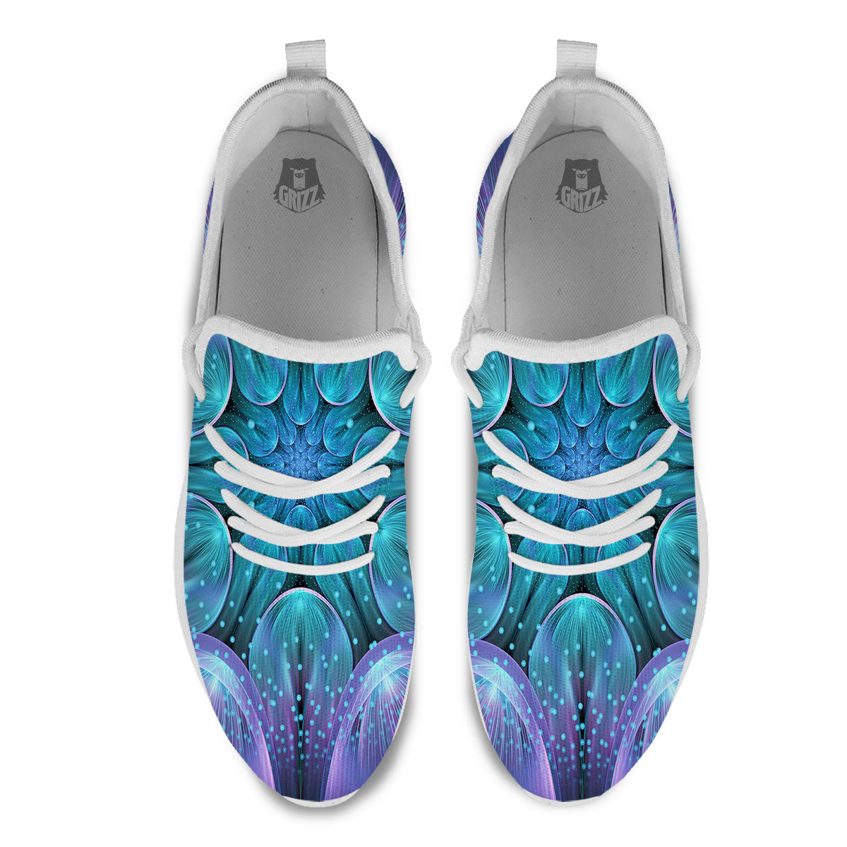 Light Mandala Blue And Purple Print White Athletic Shoes-grizzshop