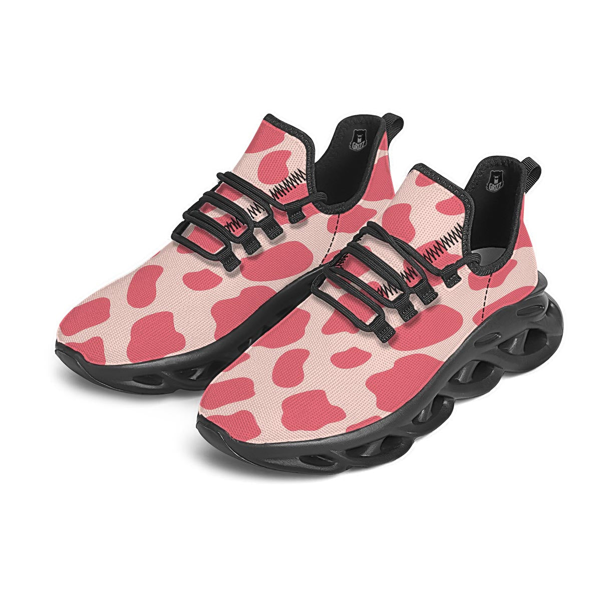 Light Pink Cow Print Black Running Shoes-grizzshop