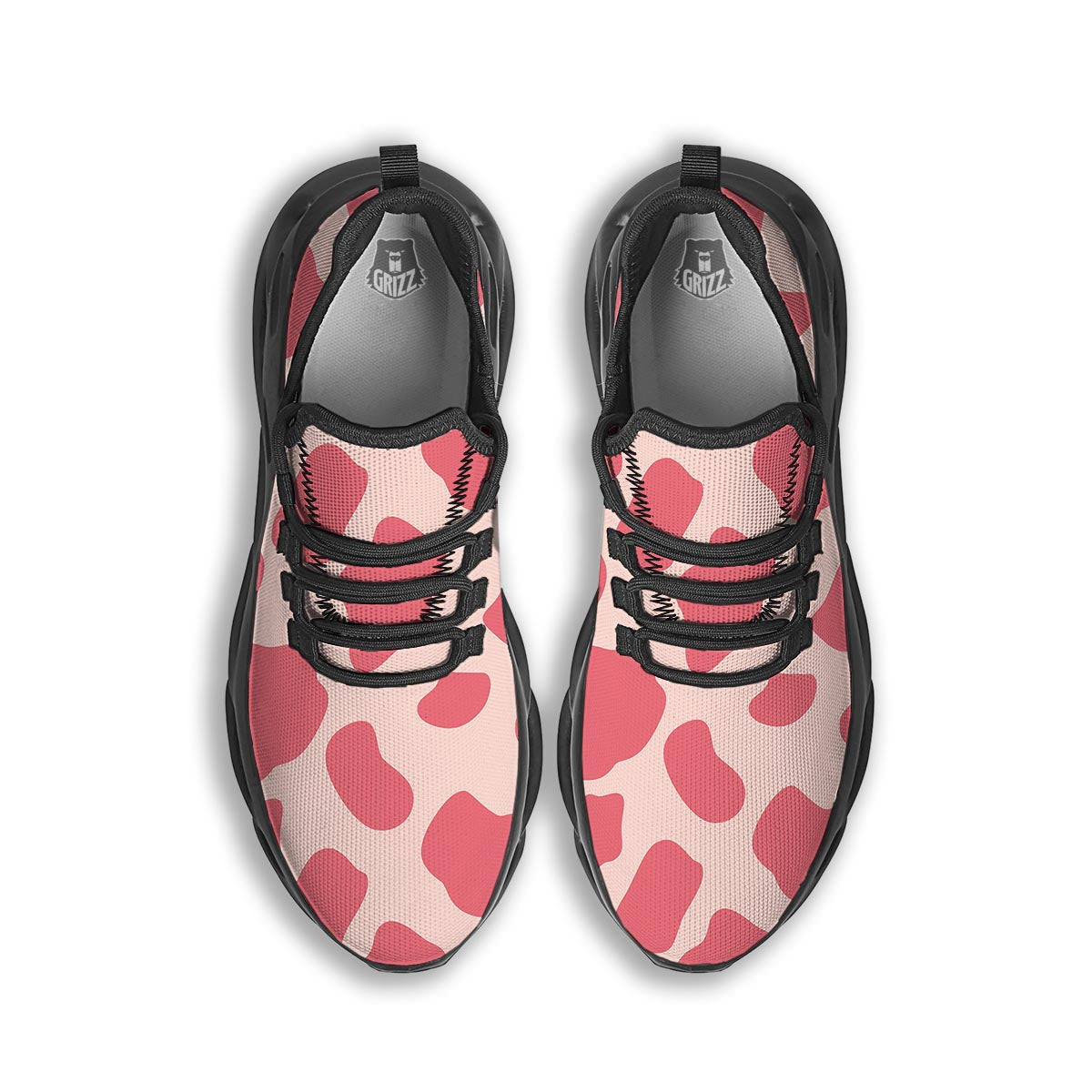 Light Pink Cow Print Black Running Shoes-grizzshop