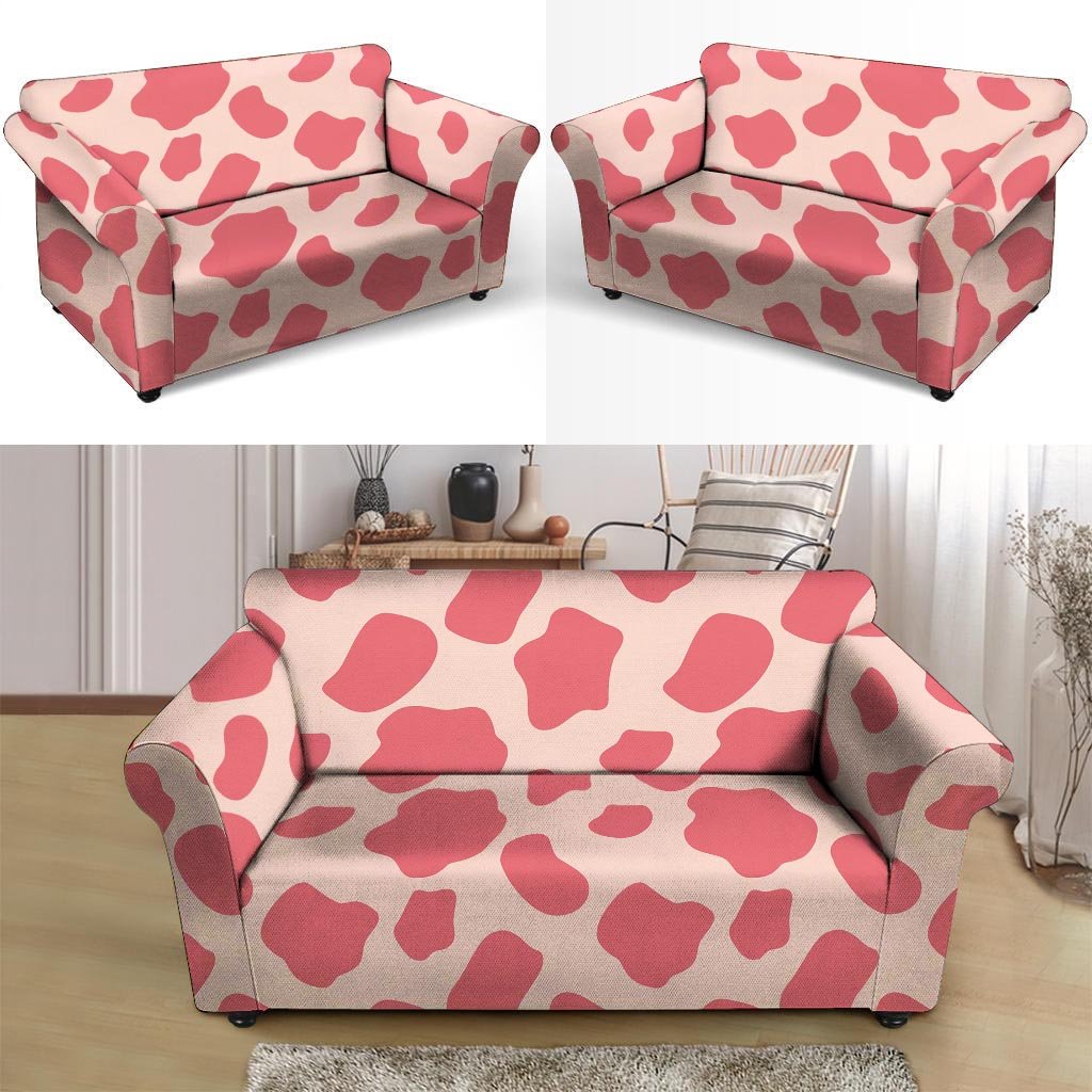 Light Pink Cow Print Loveseat Cover-grizzshop