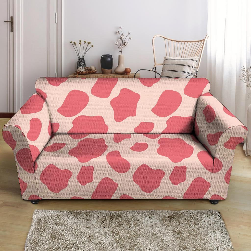 Light Pink Cow Print Loveseat Cover-grizzshop