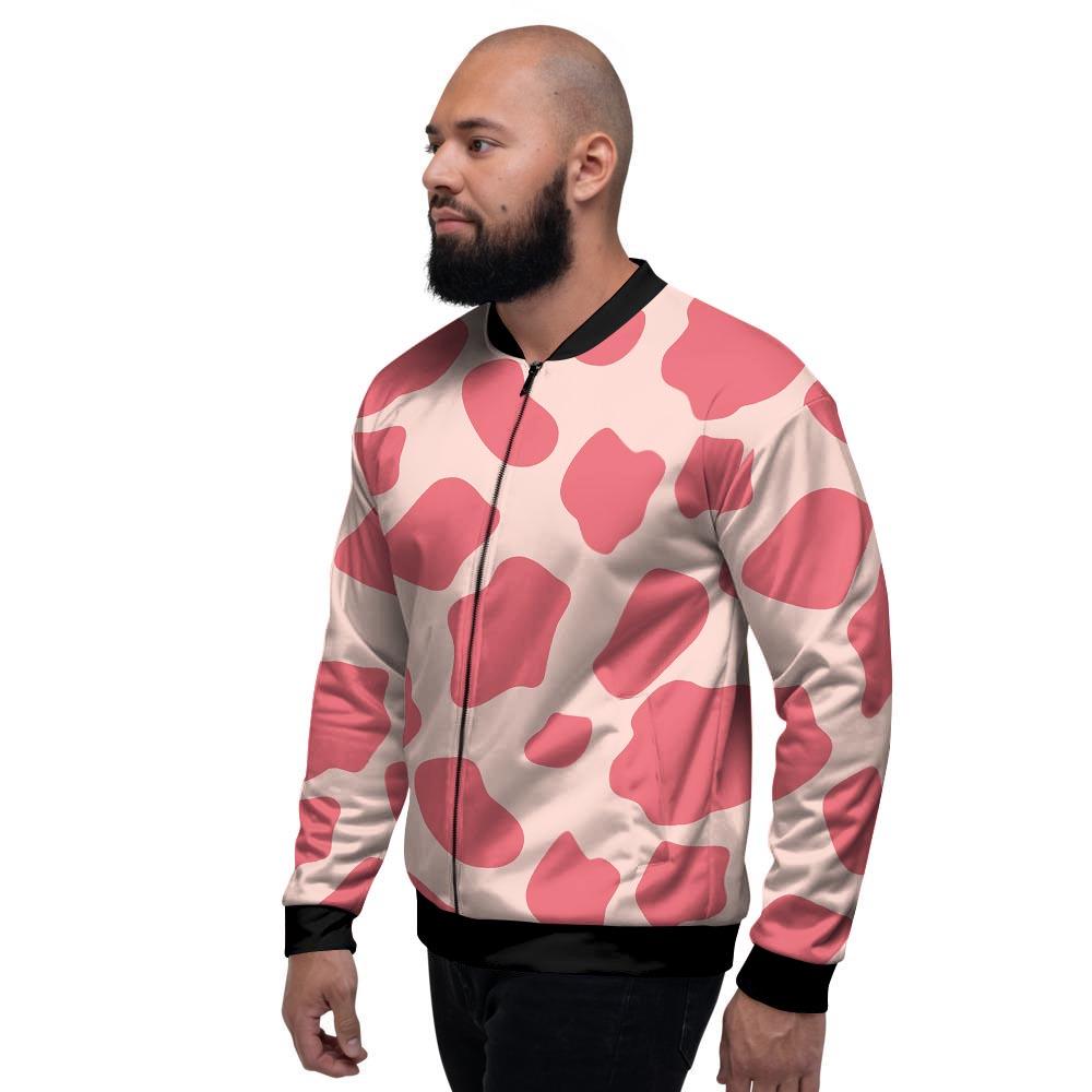 Light Pink Cow Print Men's Bomber Jacket-grizzshop