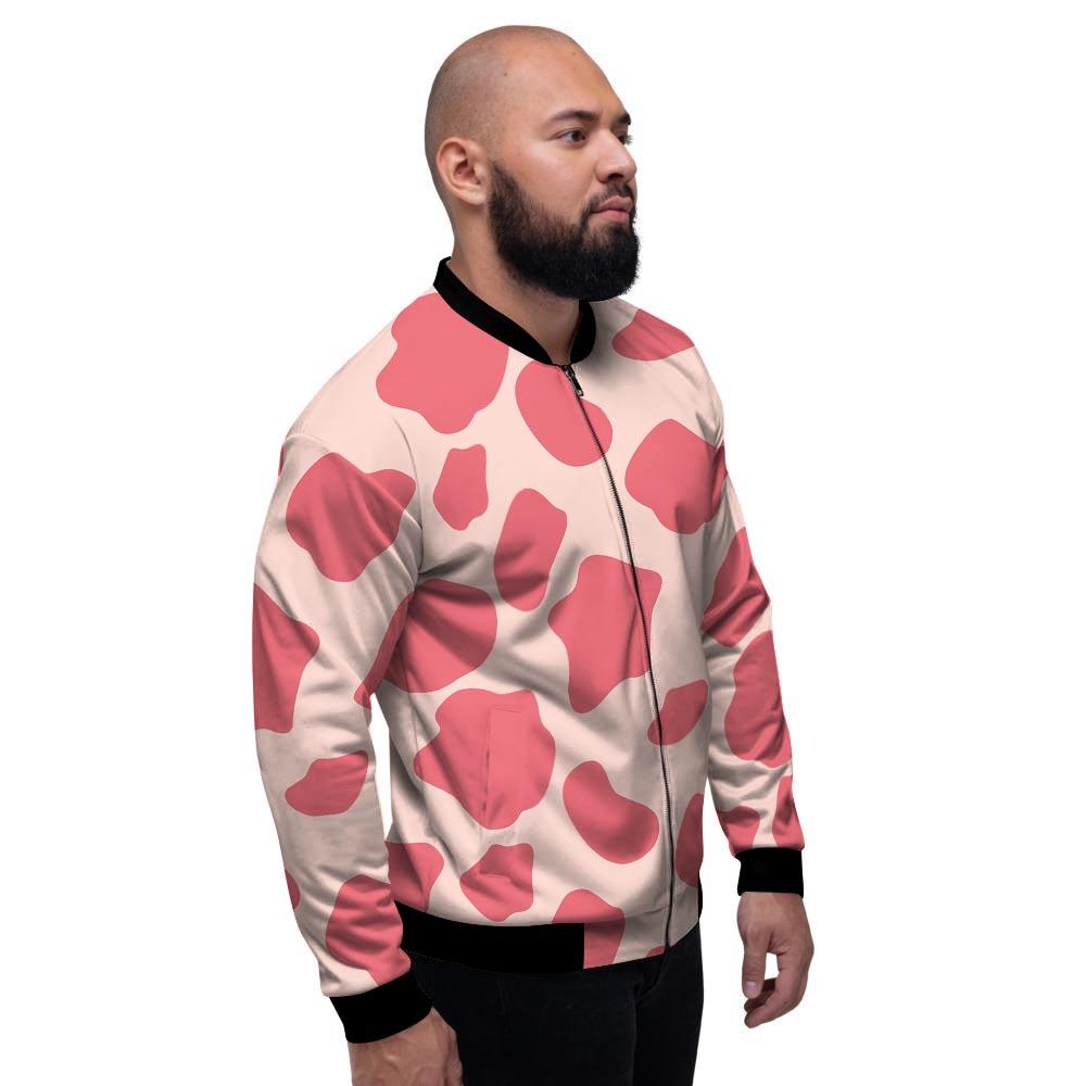 Light Pink Cow Print Men's Bomber Jacket-grizzshop