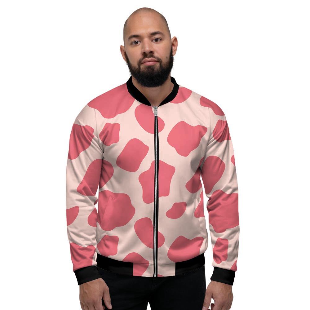 Light Pink Cow Print Men's Bomber Jacket-grizzshop