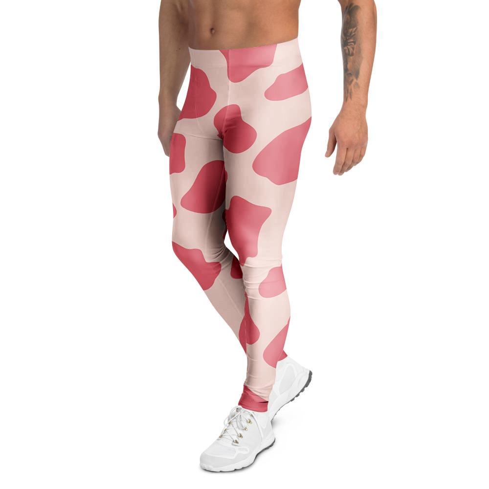 Light Pink Cow Print Men's Leggings-grizzshop