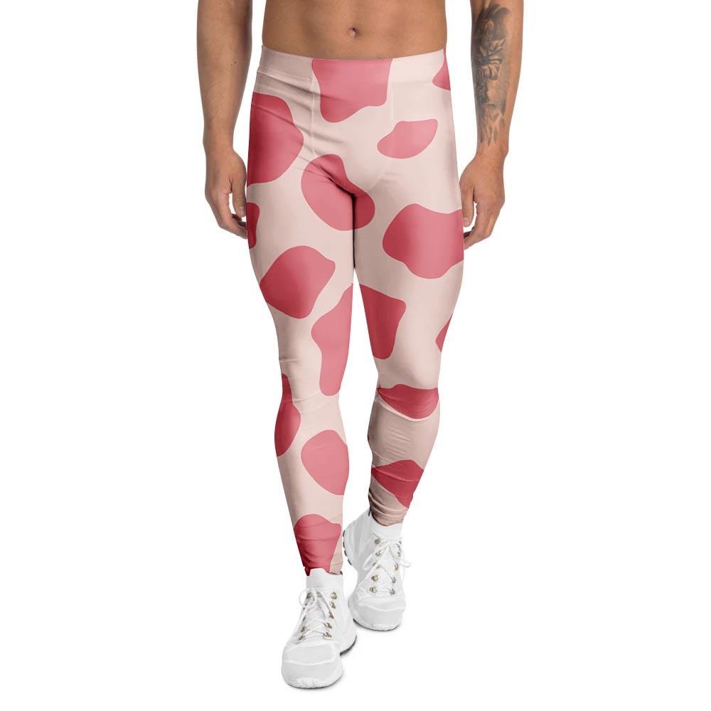 Light Pink Cow Print Men's Leggings-grizzshop