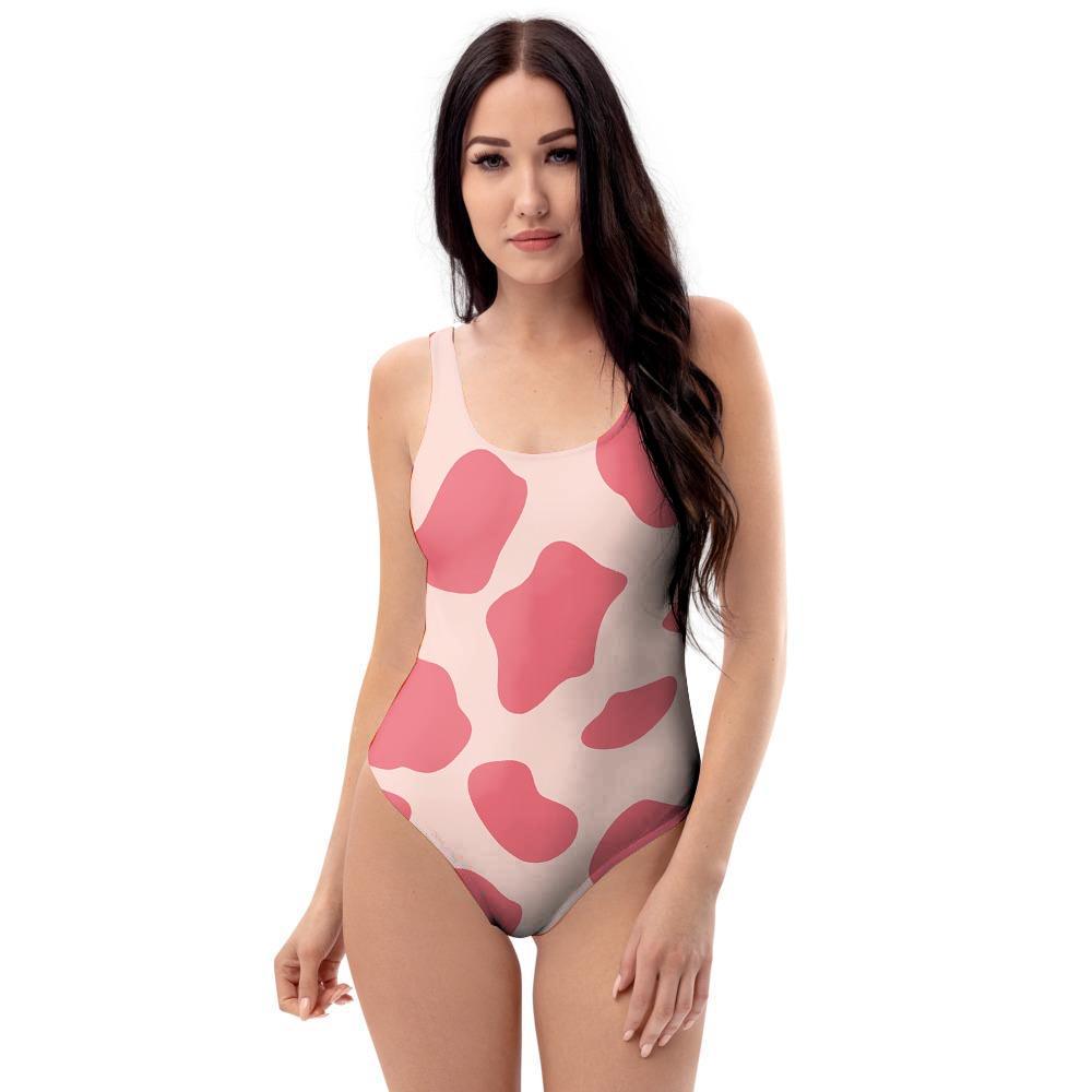 Light Pink Cow Print One Piece Swimsuite-grizzshop