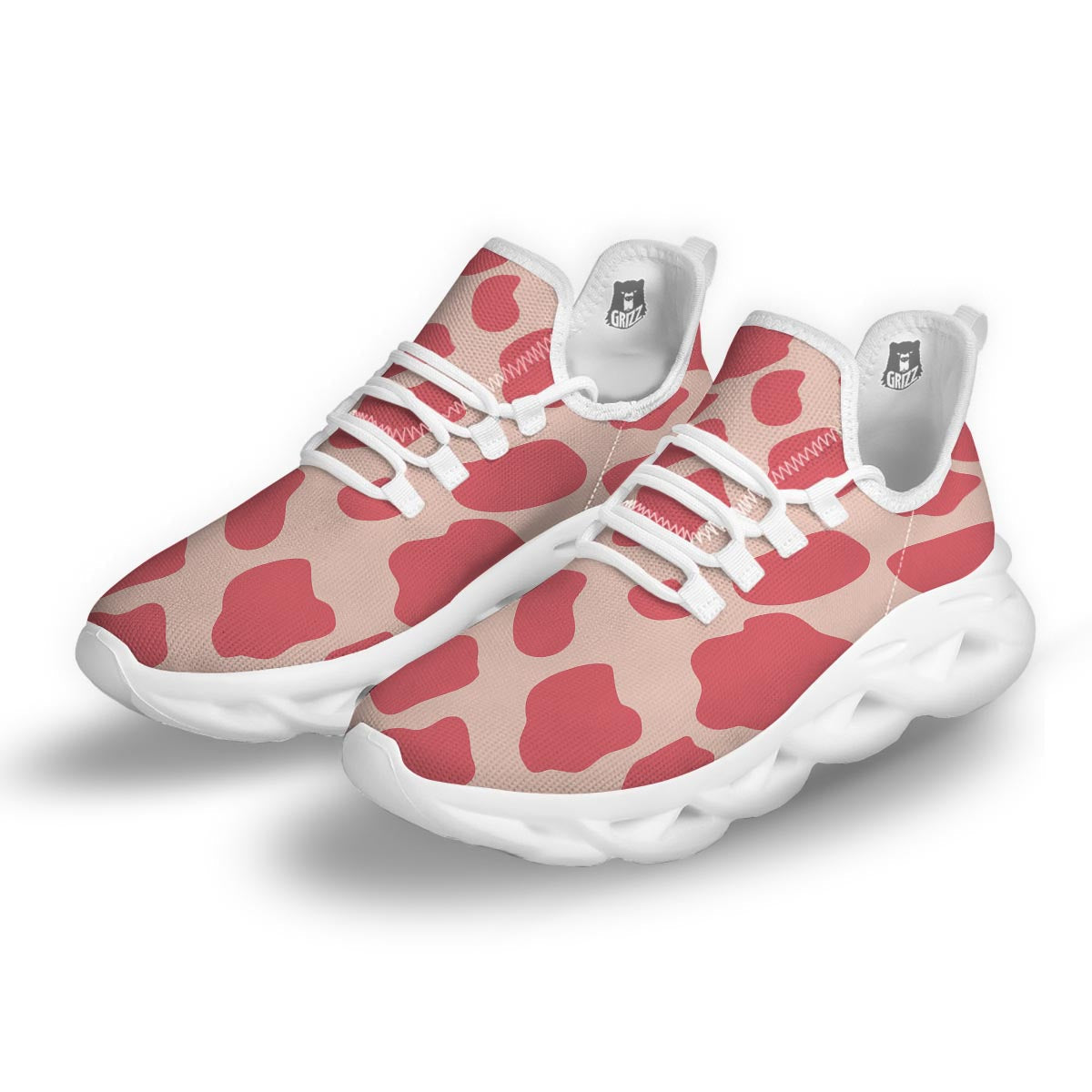 Light Pink Cow Print White Running Shoes-grizzshop