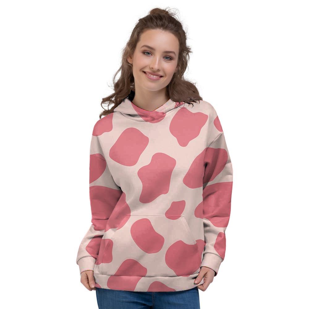 Light Pink Cow Print Women's Hoodie-grizzshop