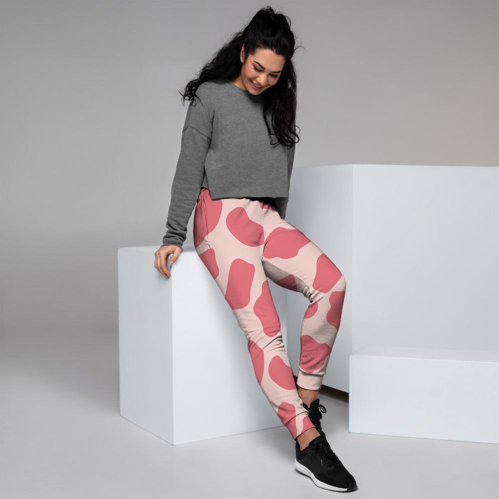 Light Pink Cow Print Women's Joggers-grizzshop