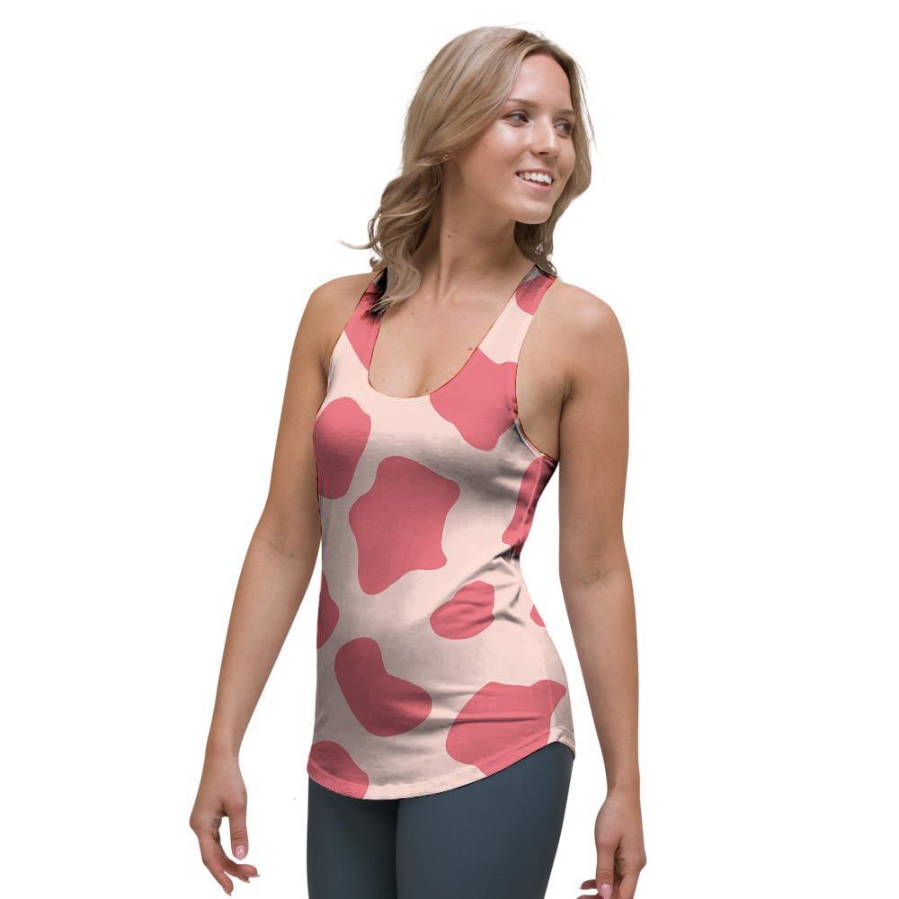 Light Pink Cow Print Women's Racerback Tank Top-grizzshop