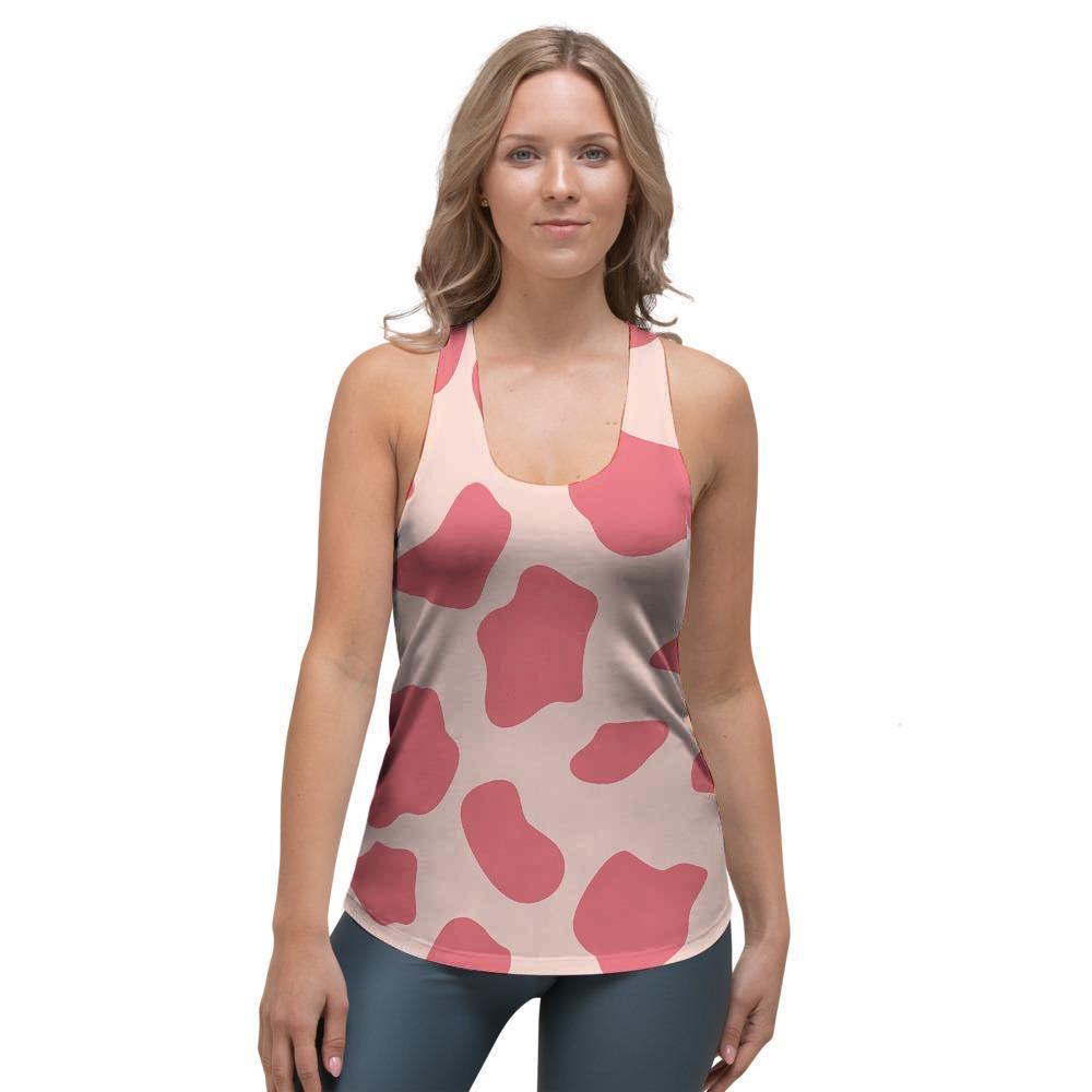 Light Pink Cow Print Women's Racerback Tank Top-grizzshop