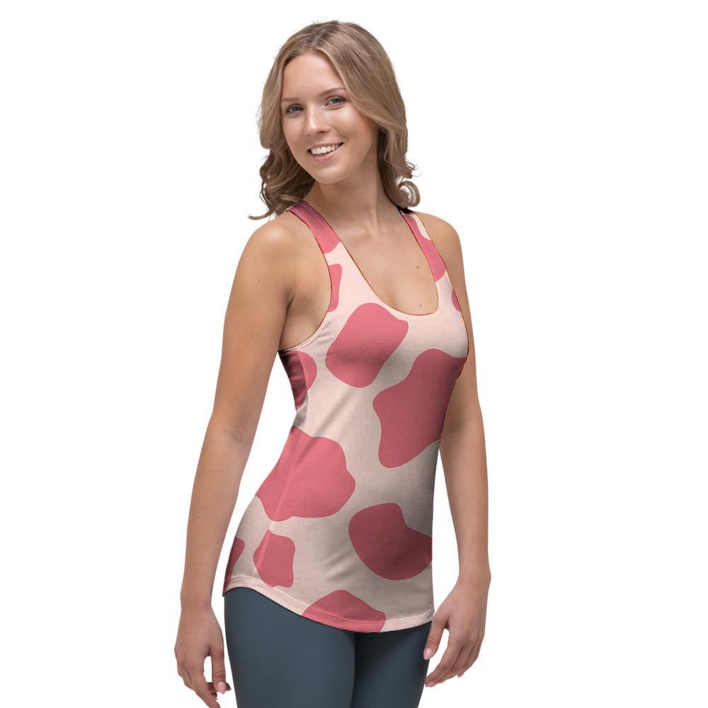 Light Pink Cow Print Women's Racerback Tank Top-grizzshop