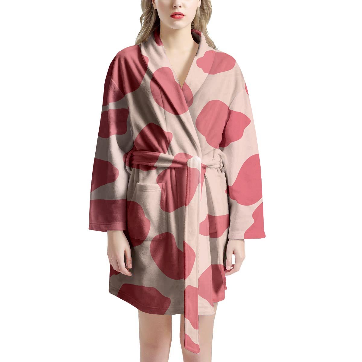 Light Pink Cow Print Women's Robe-grizzshop