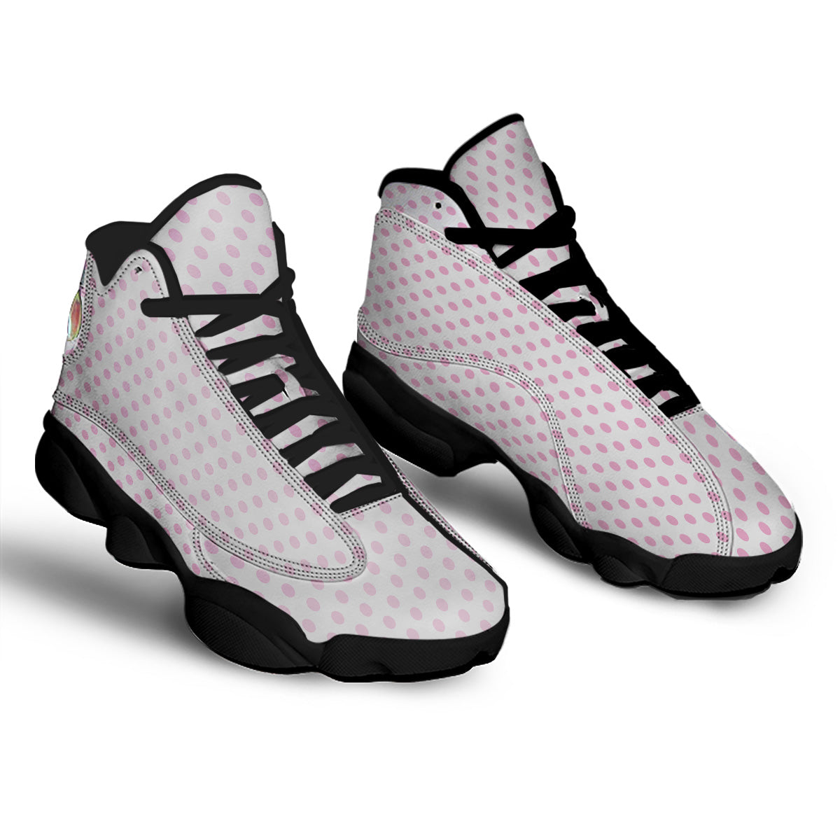 Light Pink Dots And White Print Pattern Black Basketball Shoes-grizzshop