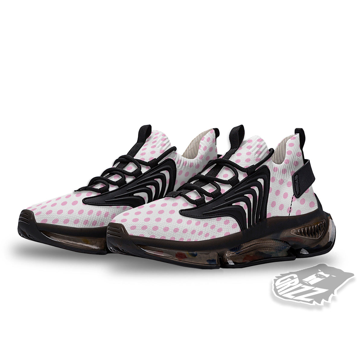 Light Pink Dots And White Print Pattern Black Gym Shoes-grizzshop