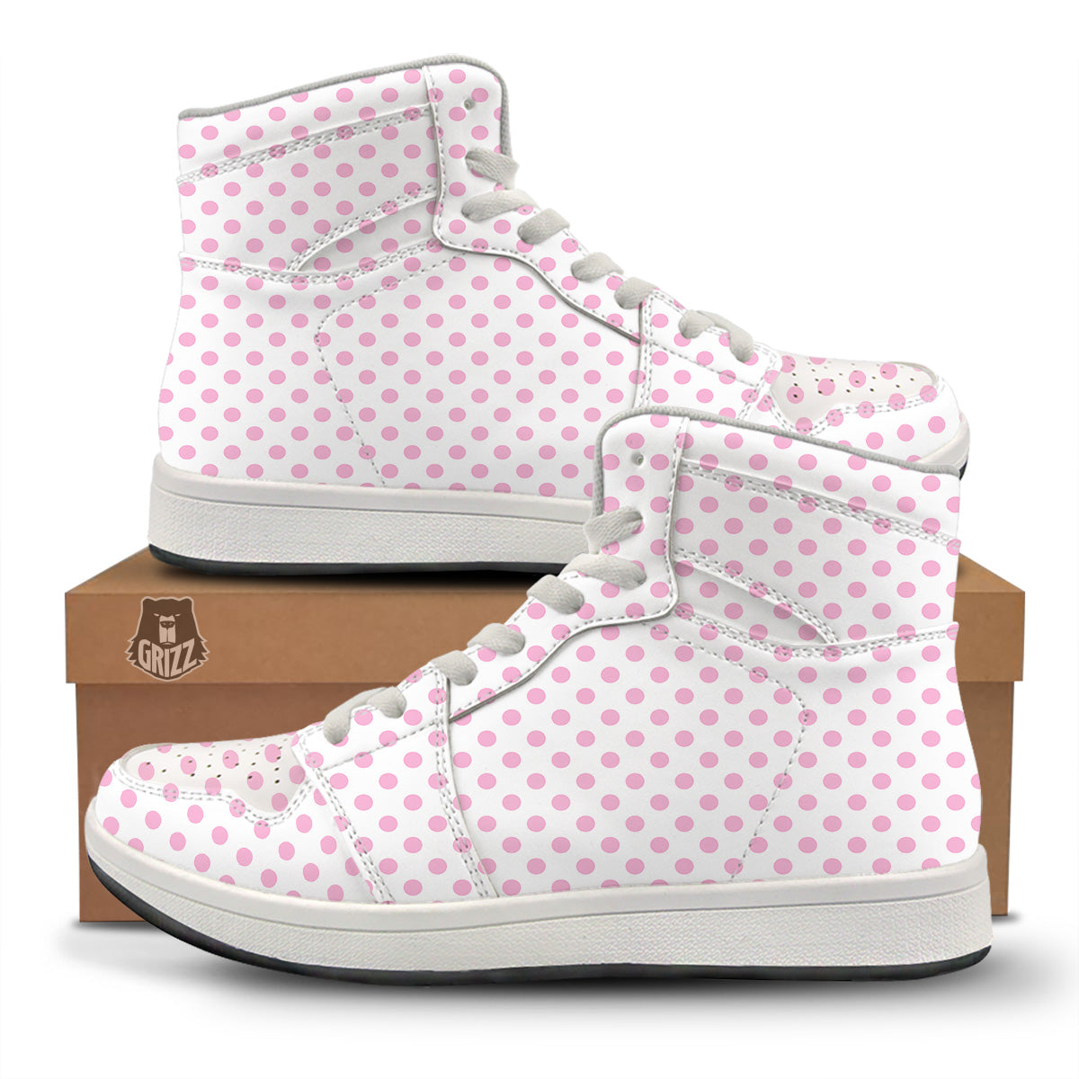 Light Pink Dots And White Print Pattern High Top Sneakers-grizzshop