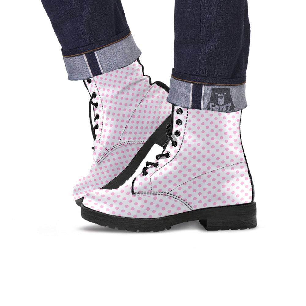 Light Pink Dots And White Print Pattern Leather Boots-grizzshop