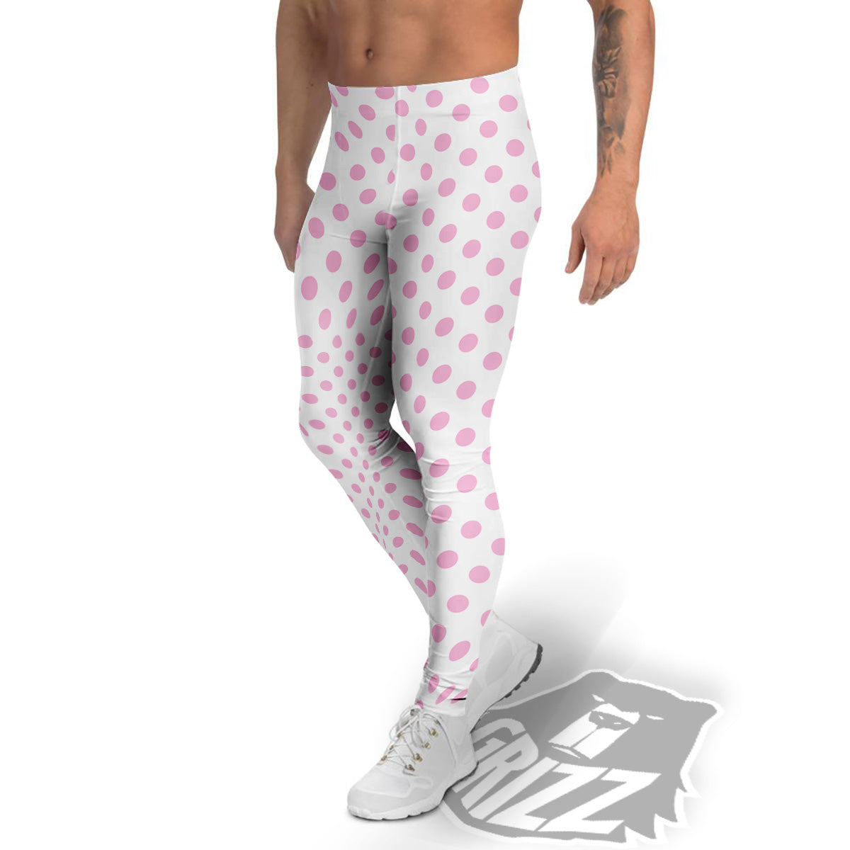 Light Pink Dots And White Print Pattern Men's Leggings-grizzshop