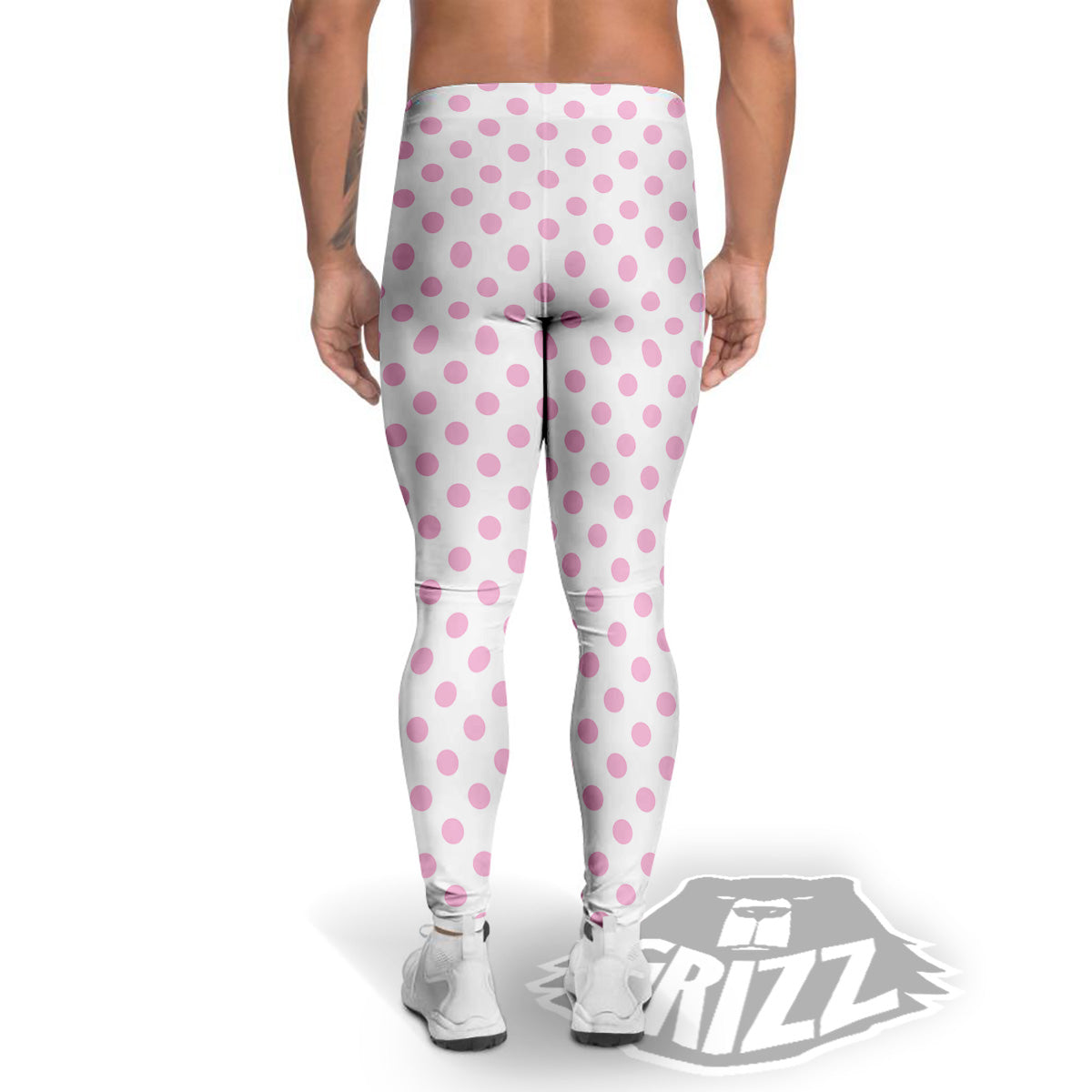 Light Pink Dots And White Print Pattern Men's Leggings-grizzshop