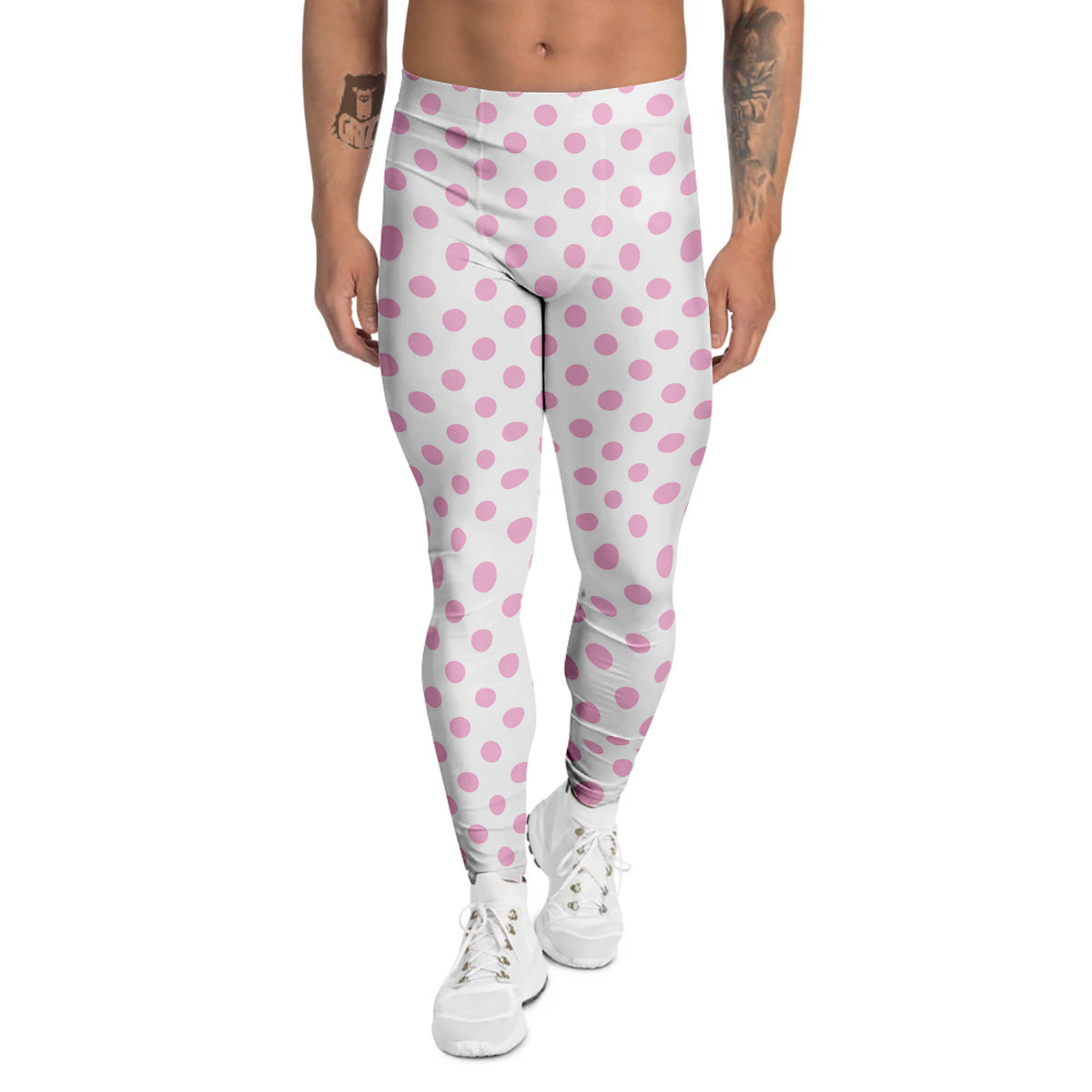 Light Pink Dots And White Print Pattern Men's Leggings-grizzshop