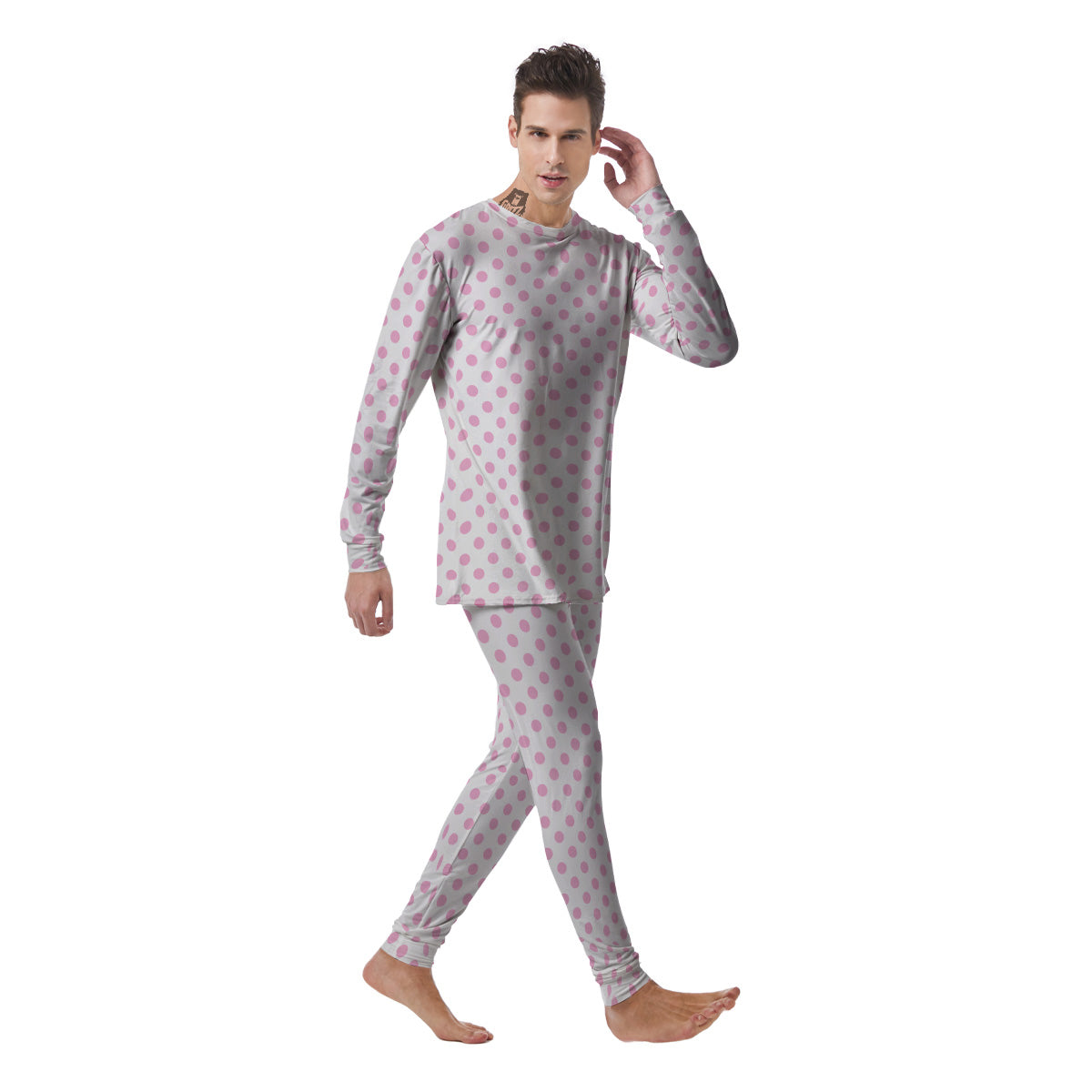 Light Pink Dots And White Print Pattern Men's Pajamas-grizzshop