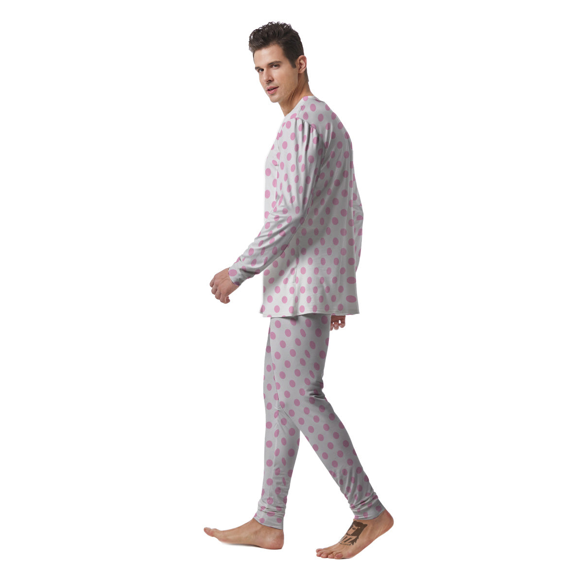 Light Pink Dots And White Print Pattern Men's Pajamas-grizzshop